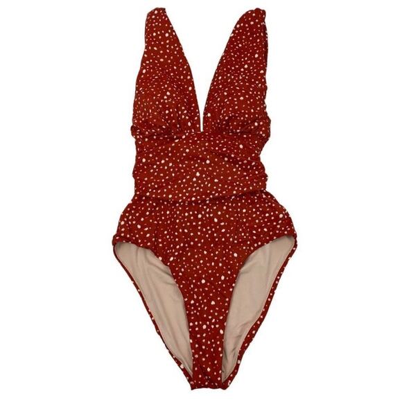 NWT‎ Chelsea28 Women's Small Red Polka Dot Deep Plunge One-Piece Swimsuit - Picture 3 of 7